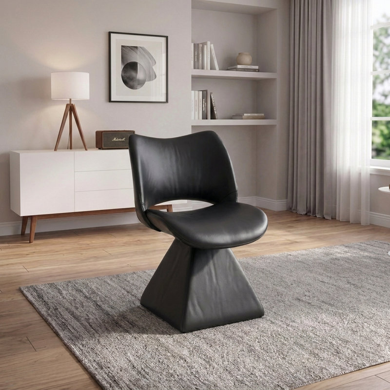 Chaise pivotante moderne avec siège rembourré et dossier haut, Black