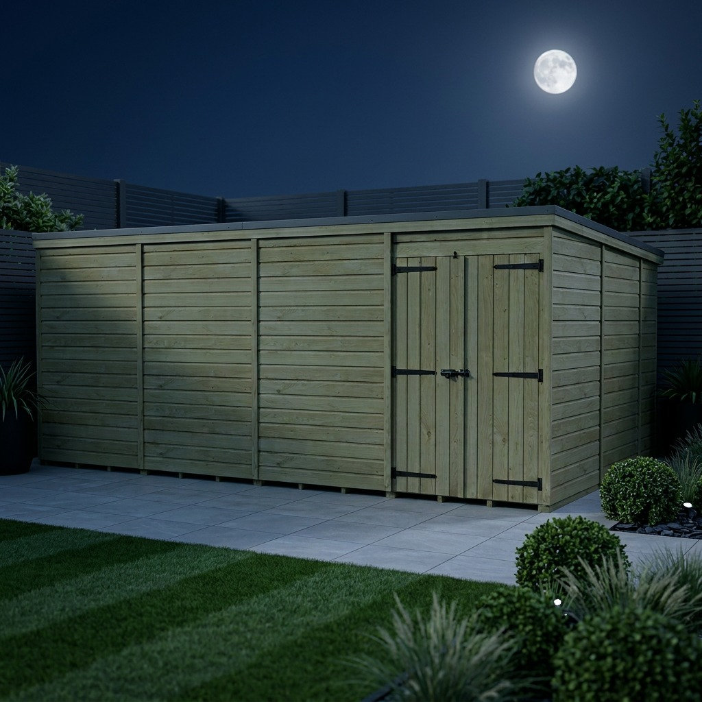 Total Sheds 16ft x 10ft Pent Garden Shed - Double Door - No Windows - Pressure Treated Timber - UK Manufactured