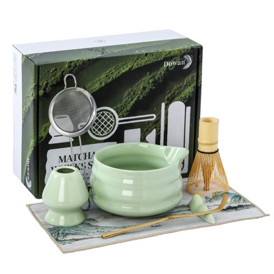 Green Matcha Kit With Ceramic Bowl And Bamboo Whisk - 7 Piece Starter Set, Elegant Tea Ceremony Set For Beginners, Ideal Gift For Matcha Lovers