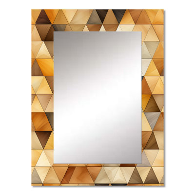 Beige And Brown Rustic Triangle Vision - Geometric  Wall Mirror, Geometric Decorative Mirror, Printed Metal Art