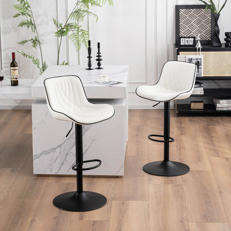 Swivel Bar Stools Modern Leather Upholstered Counter Stools for Kitchen Island, Adjustable Height Stools with Footrest for Home Bar