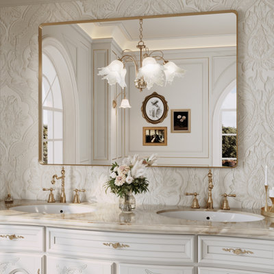 Lunara 1.18" Deep Rounded Corner Rectangular Bathroom Wall Mirror with Premium Tempered Glass & Aluminum Alloy Framed