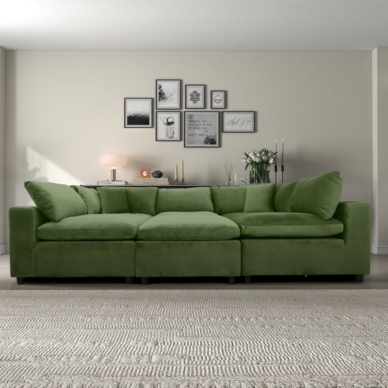 Canapé modulaire en velours Hayward, Vert olive