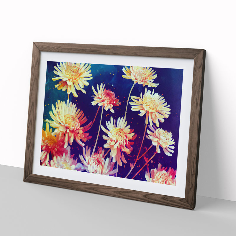 Vibrant Chrysanthemum Flowers - Framed Print, 34cm H x 46cm W x 2cm D, Walnut