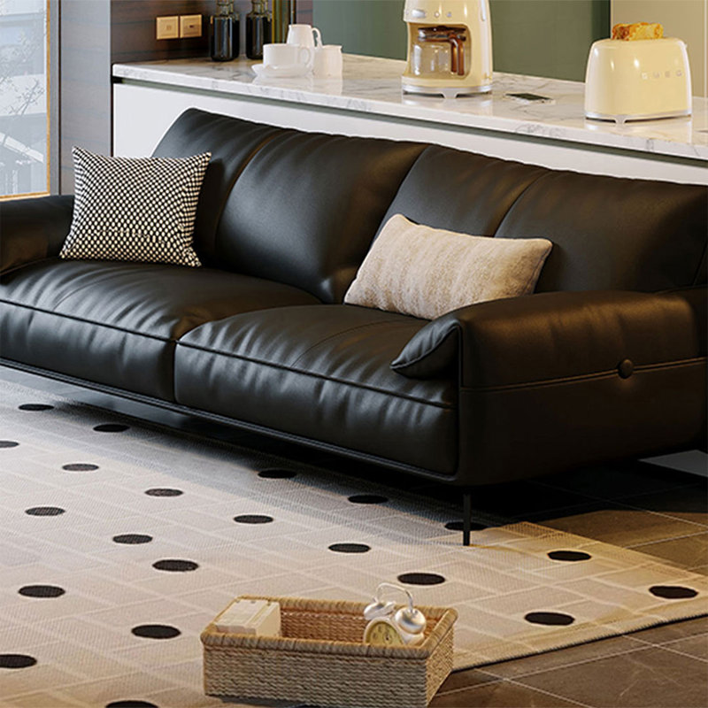 Coussin de canapé standard en cuir véritable noir, H 34,65 po x l 74,8 po x P 38,58 po