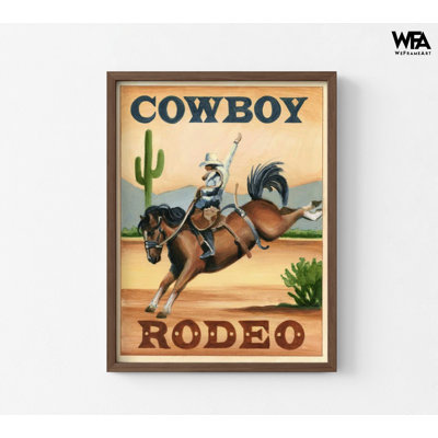 Cowboy Rodeo By Ethan Harper, Cute Horse Cowboy Office Decor, Cowboy Theme Kid Bedroom Wall Art, Wild West Office Decor Idea