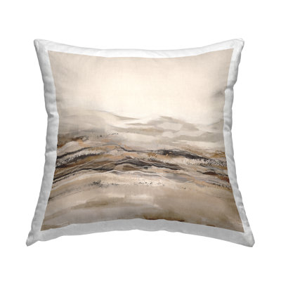 Coussin décoratif abstrait à imprimé paysage de montagne brun par Ros Ruseva