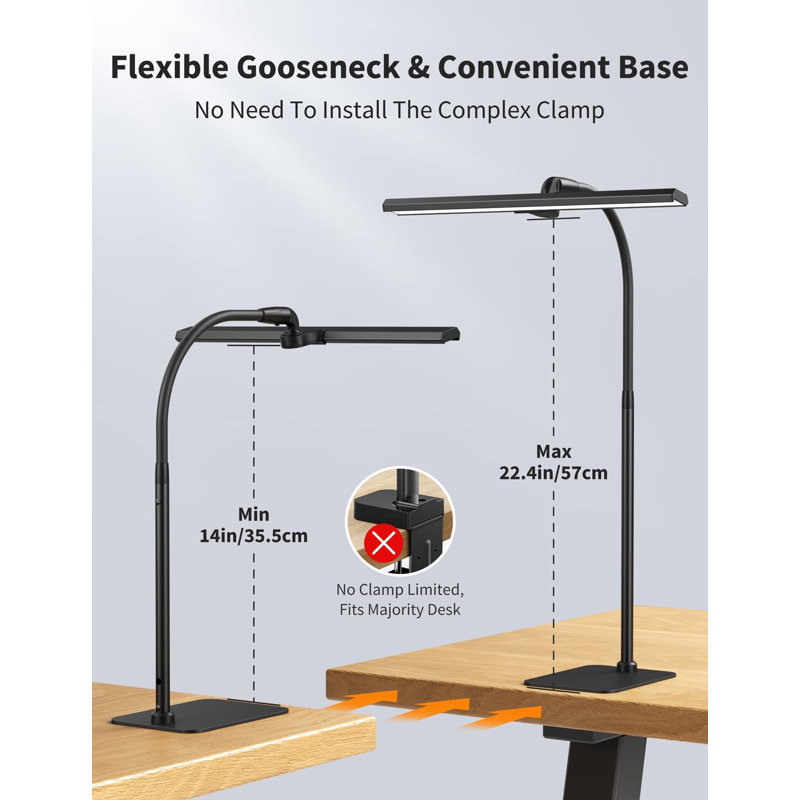 LED Desk Lamps For Home Office, Tall Desk Light With Base, Flexible Gosseneck Adjustable Height 5-Level Dimmable Brightness & Color, Architect Lamp For Working,Reading,Crafting,Study