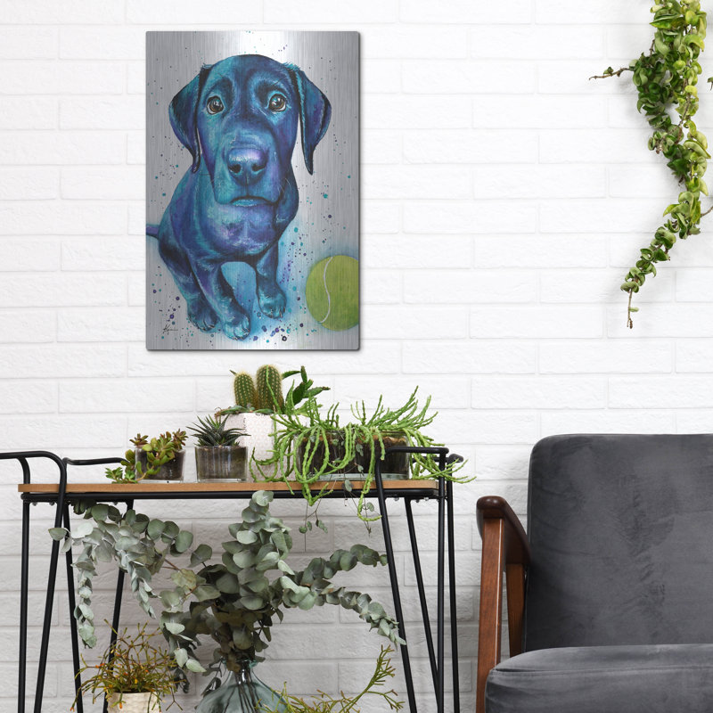 Art mural en métal Red Barrel Studio® «Ball Is Life Black Lab Puppy» par Lindsay Kivi, H 16 po x l 12 po