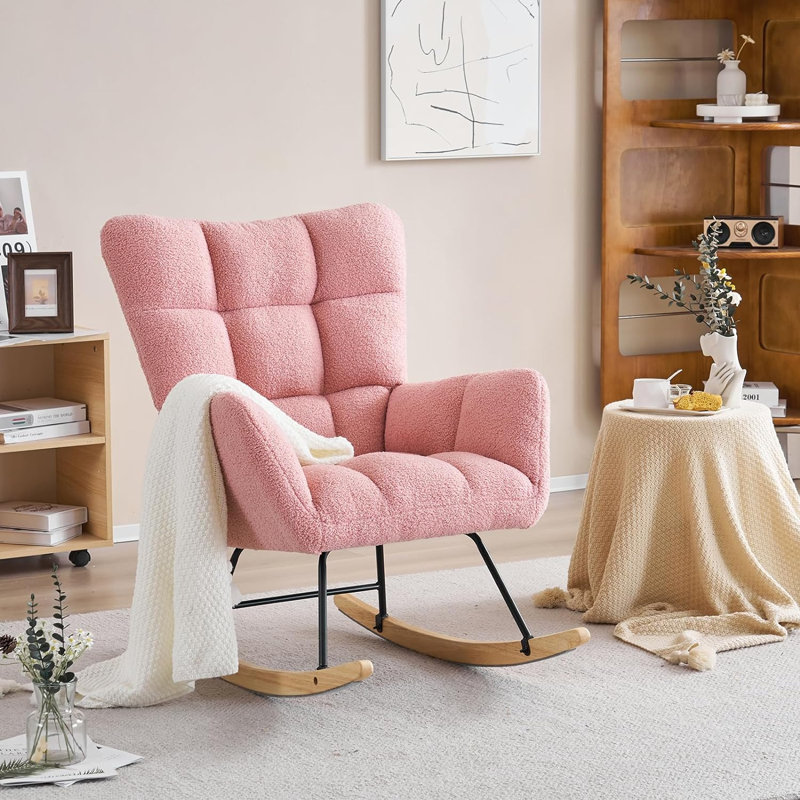 Chaise berçante rembourrée Jillan, Fausse fourrure rose