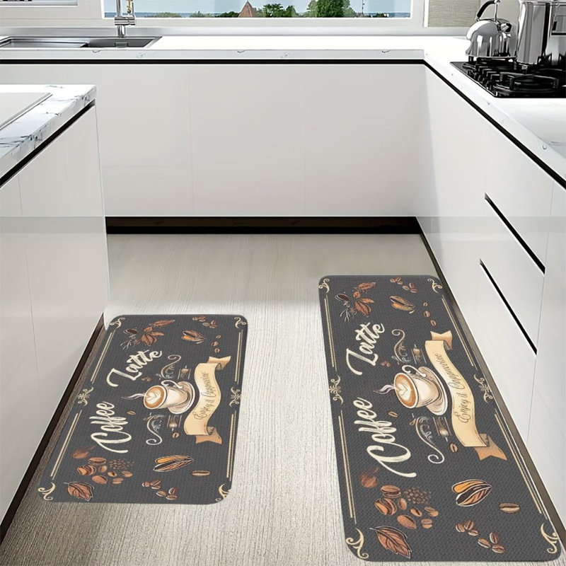 Tapis de cuisine café au lait, tapis en flanelle antidérapant 2 pièces pour café et cuisine