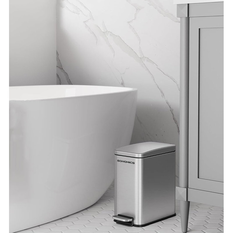 Slim Stainless Steel Soft-Close Pedal Trash Can, 1.3 Gallon