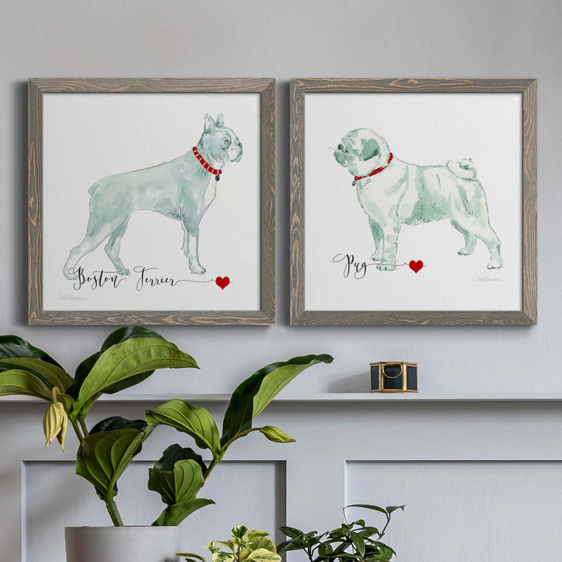 «Must Love Boston Terriers», ensemble de 2 peintures sur toile encadrées, H 40 po x l 20 po x P 1,5 po, Encadré gris