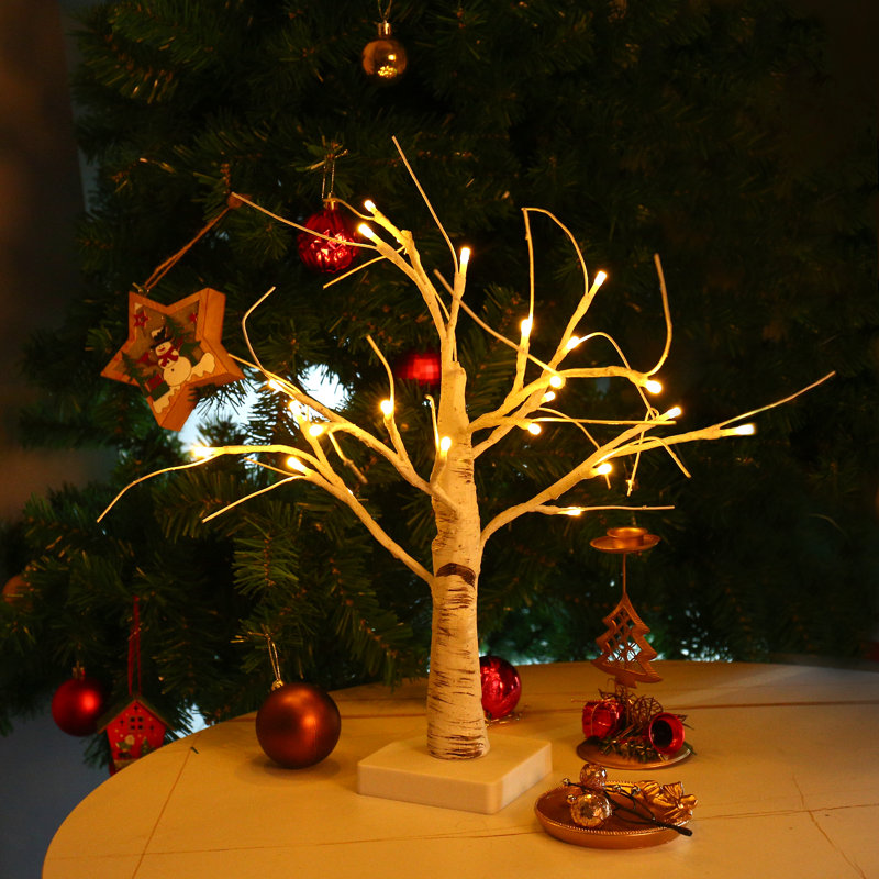 Lampe de table intégrée en bouleau blanc à DEL pour la décoration de Noël