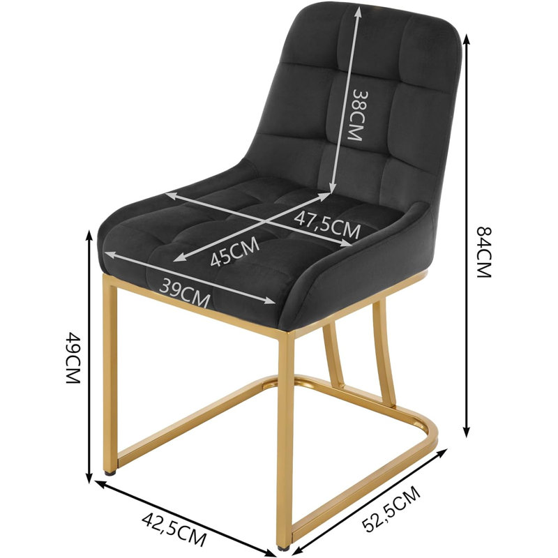 Aunna 49cm H Velvet Upholstered Metal Upholstered Back Cantilever Chair, Black, 2