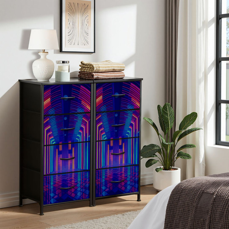 4 Drawer Dresser for Bedroom, Narrow Chest of Drawers, Wooden Top and Study Iron Frame 18"x37.5"-(WxH)