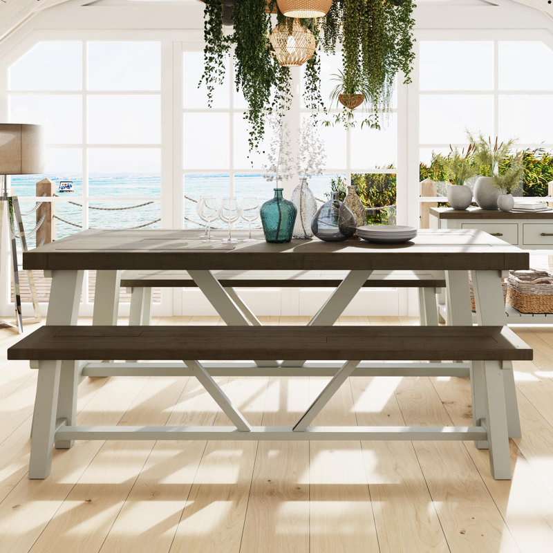 Brents Solid Wood Trestle Base Extending Dining Table. 100cm x 200-290cm. Includes 2 Extension Leaves