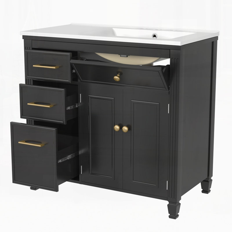 Meuble-lavabo 36 po avec lavabo, Noir