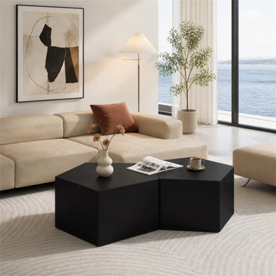 Irregular Pentagon Nesting Coffee Table Set, Geometric Coffee Table Set, Side Table Set, Cocktail Table Set, Center Table Set For Living Room, Bedroom(Set Of 2 Pieces)