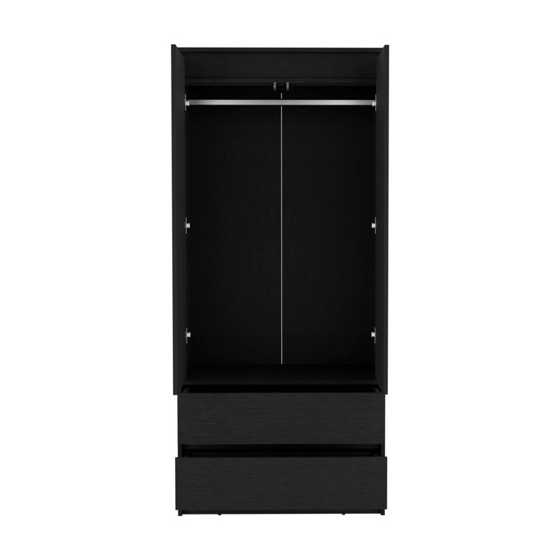 Armoire, penderie avec deux tiroirs, tringle, Noir