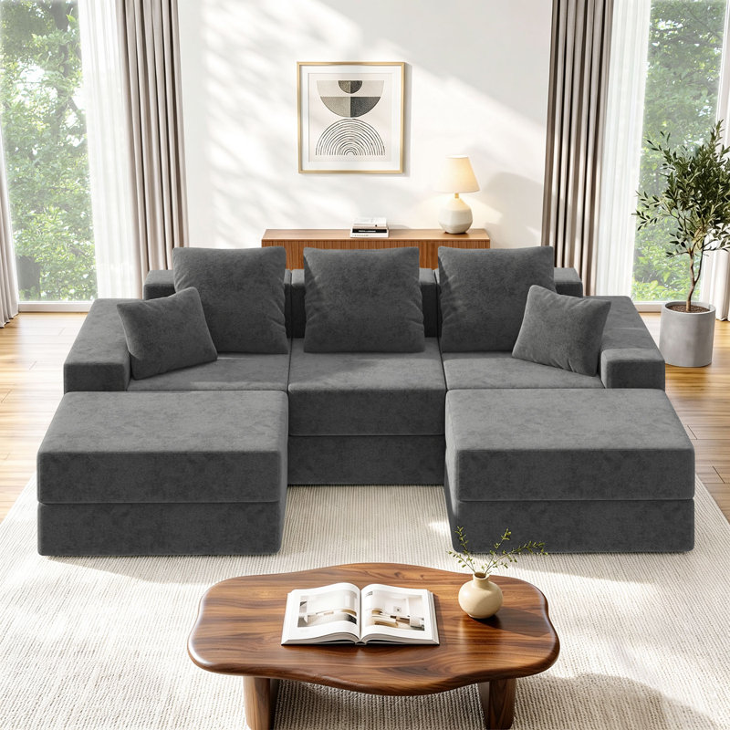 Canapé modulaire en forme de U de 101 po avec coussins, Gris