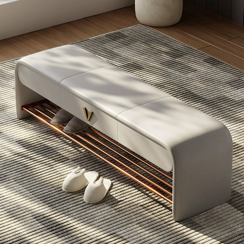 Banc de rangement rembourré pour chaussures, Beige