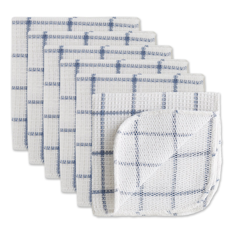 Checkered Waffle Dish Cloth Kitchen Towel, White/Blue