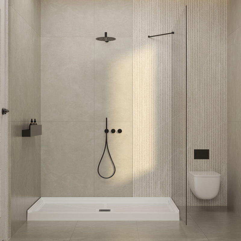 60" W x 30" D Rectangular Shower Base with Center Drain, Slip-Resistant Surface