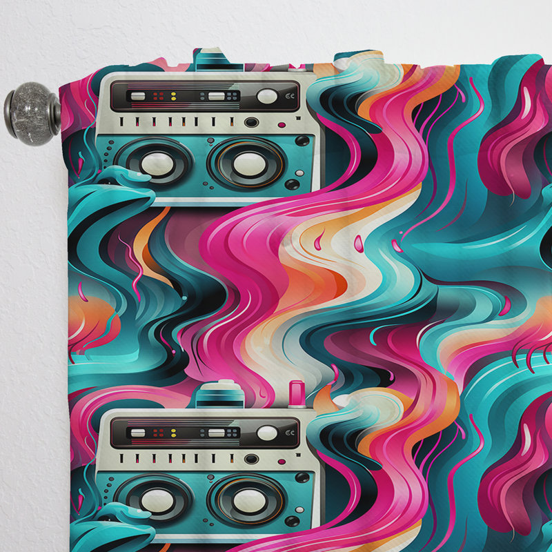Popart Retro Radio Waves - Rideau abstrait - Rideau obscurcissant à formes géométriques - 1 panneau, L 52 po x L 90 po