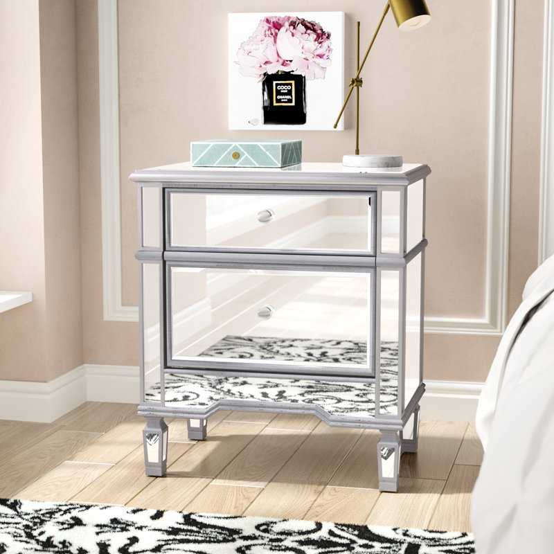 Caila Mirrored 2-Drawer Accent Chest, Silver