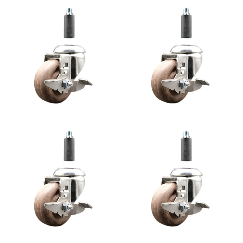 High Temp Glass Filled Nylon Stem Caster Set Brake, 3" H x 3" W
