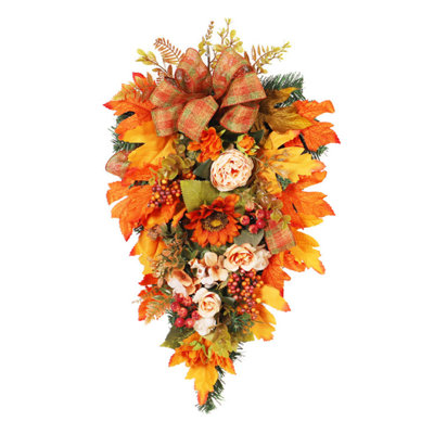 Guirlande de fleurs d'automne en imitation d'automne, pivoine, couronne, fête des récoltes, guirlande de tournesol, porte suspendue tournesol 12,6 x 21,65 po