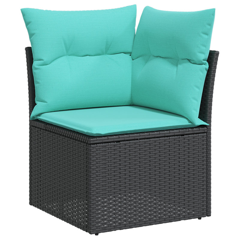vidaXL Sofa Set with Cushion 9 pcs Black Synthetic: Poly Rattan, Black