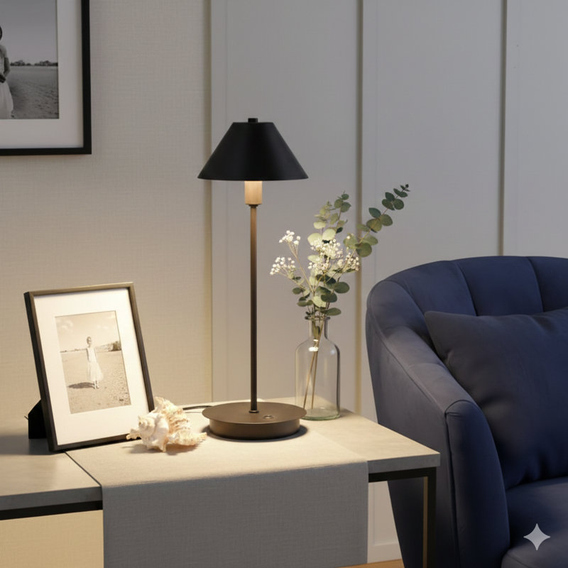 Lampe de table de 17,5 pouces avec une finition noir poudré mat et une base à douille G-9