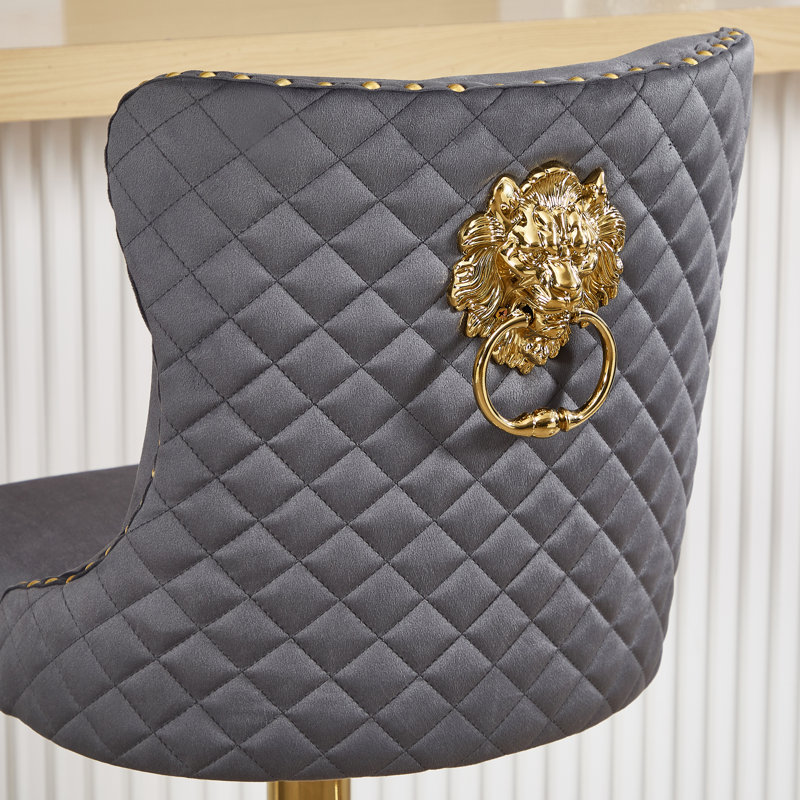 Tabouret de comptoir pivotant à hauteur réglable avec structure en métal, Gris foncé, Gold