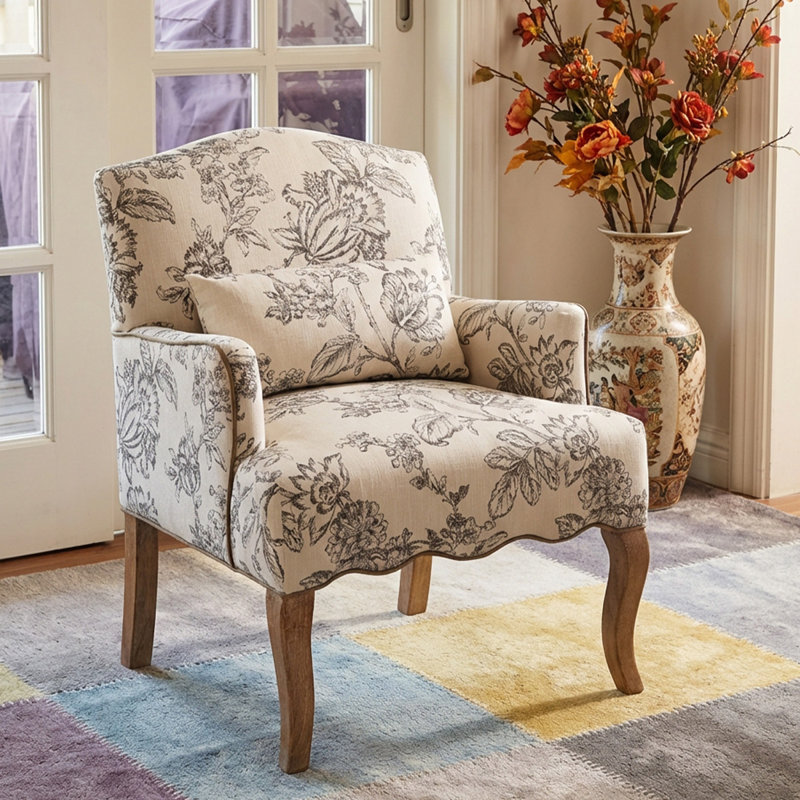 27.6" W Linen Armchair Accent Chair Comfy Single Sofa Upholstered Modern Reading Chair with Removable Pillow Wingback Arm Chair for Living Room/Bedroom/Fireplace
