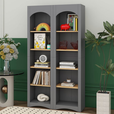 Bibliothèque autoportante à 5 niveaux, ensemble de 2 bibliothèques, armoire de rangement Farmhouse deux tons avec tablettes réglables, armoire de cuisine d'une hauteur de 72 po