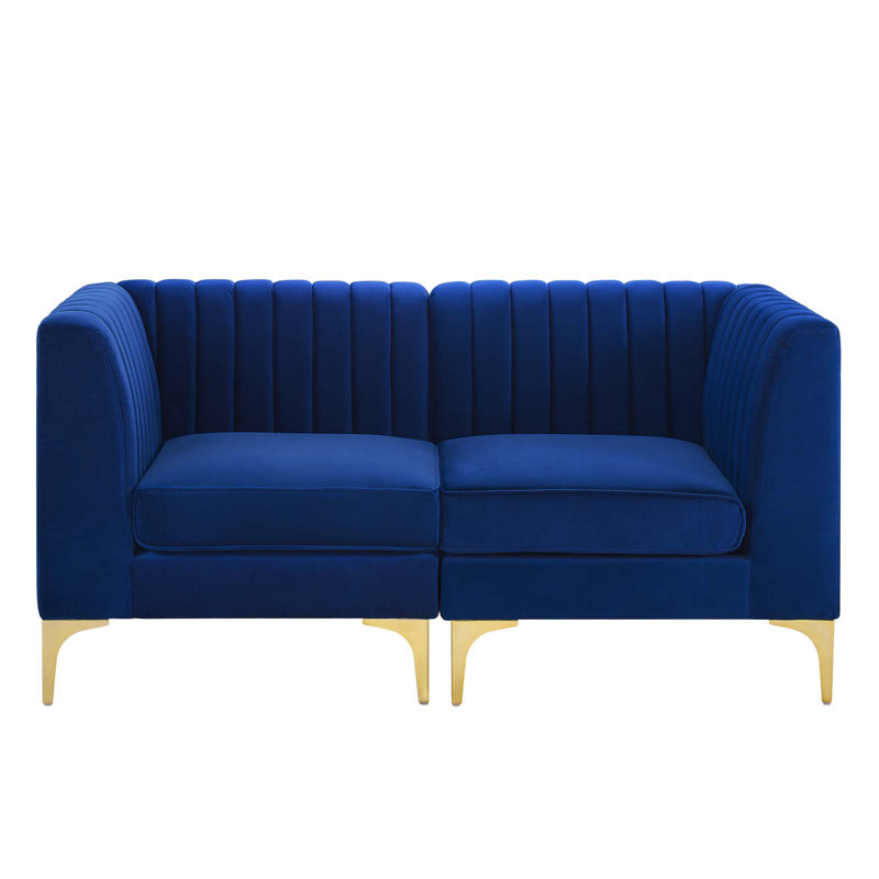 Causeuse en velours Triumph Channel, Velours bleu marine