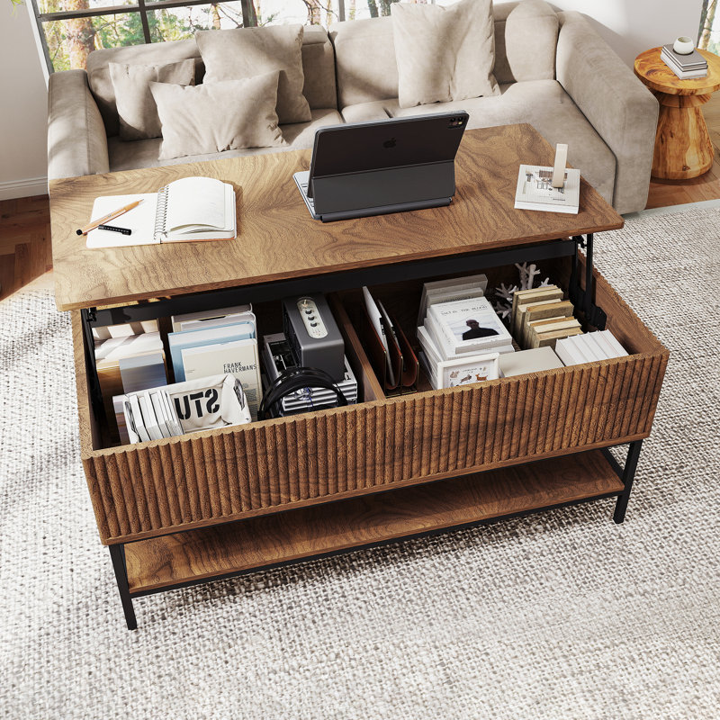 Lift Top Coffee Table with Storage – & Sturdy Metal Frame – Multifunctional Living Room Center Table