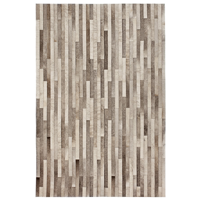 Poseidon Cowhide Striped Area Rug, Rectangle 6' x 9'