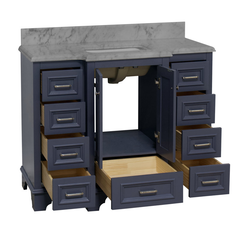 Ensemble de meuble-lavabo simple 48 po Loughlam, Marbre de Carrare, Gris marine