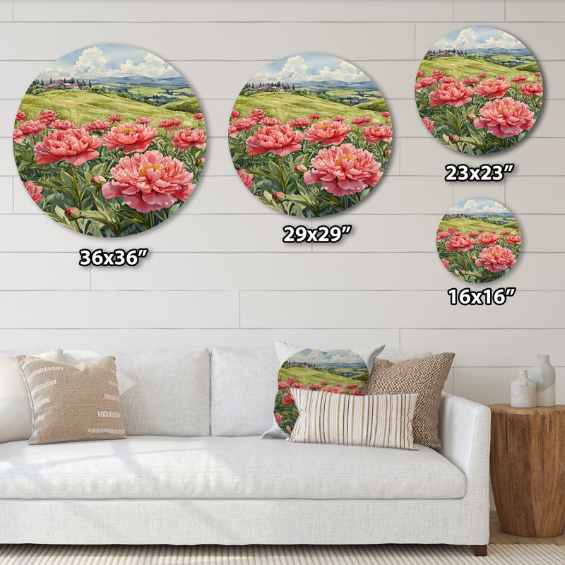 Abilyn - pivoines rondes, impression sur métal, H 16 po x l 16 po