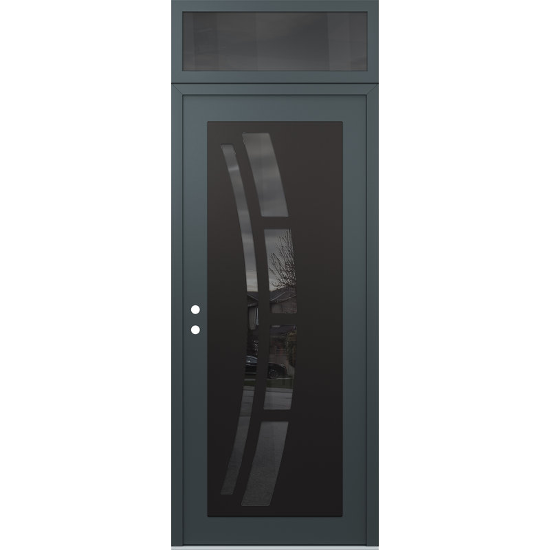 C12 droite 36 po X 96 po Panneau d'entrée en verre noir anthracite et gris anthracite, Oui, Miroitant