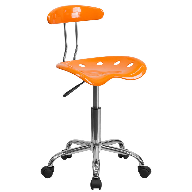 Vibrant Orange Chrome Swivel Task Chair with Tractor Seat, 20"