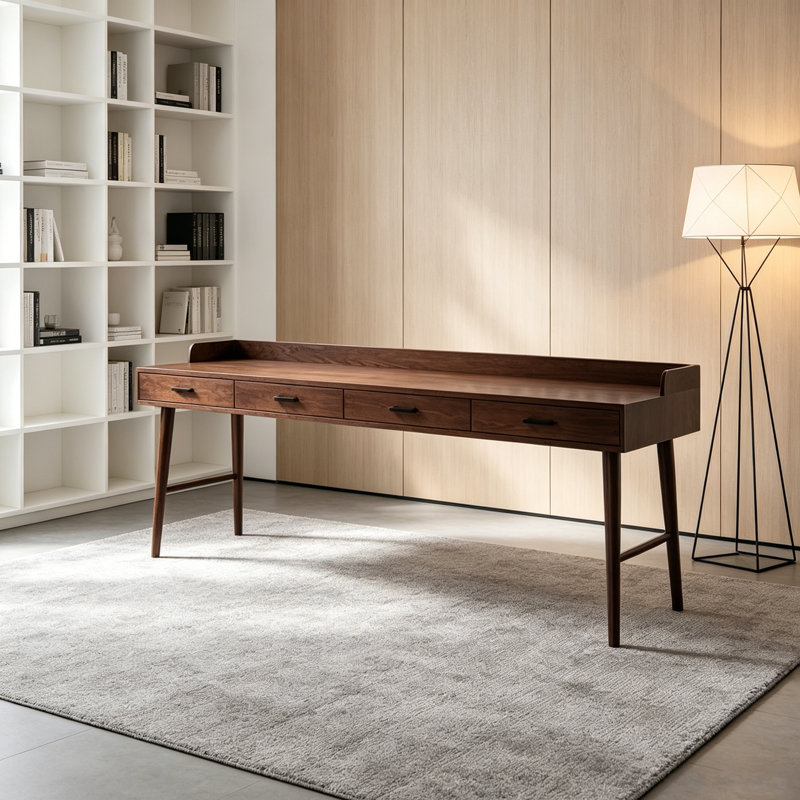 Bureau haut de gamme en bois de noyer massif à 4 tiroirs, H 29,52 po x l 78,74 po x P 23,62 po