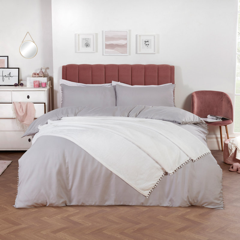 Krystyna Solid Colour Duvet Cover Set with Pillowcases, Double Duvet Cover, Gray