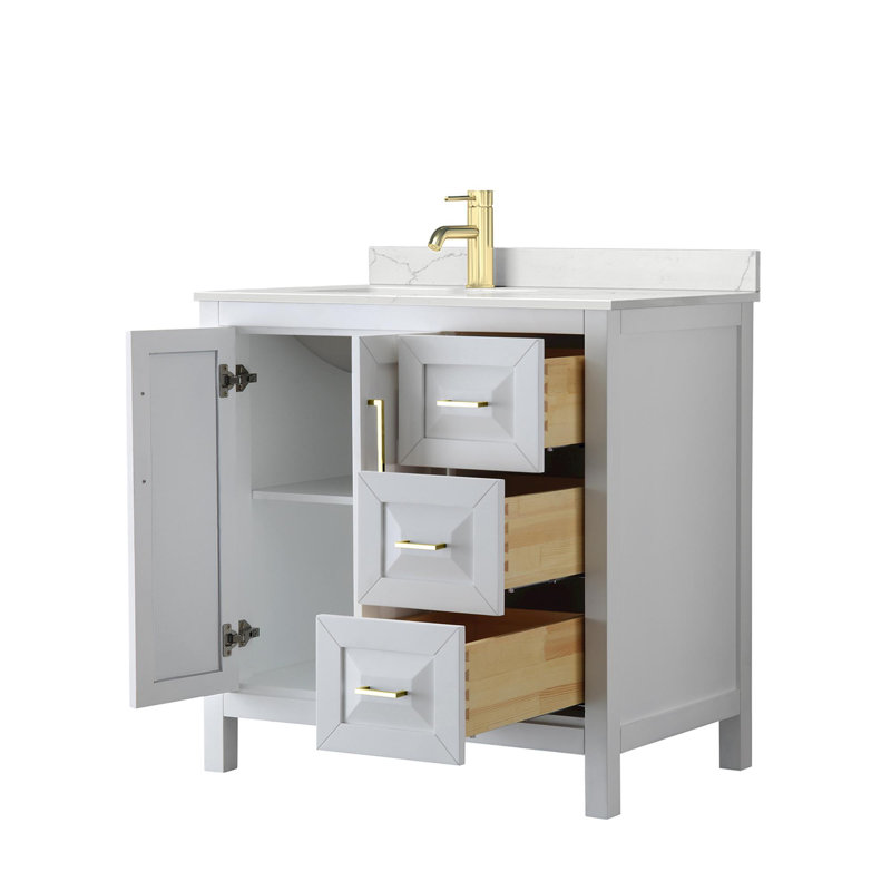 Daria 36'' W Vanity, White, Brushed Gold, White Quartz