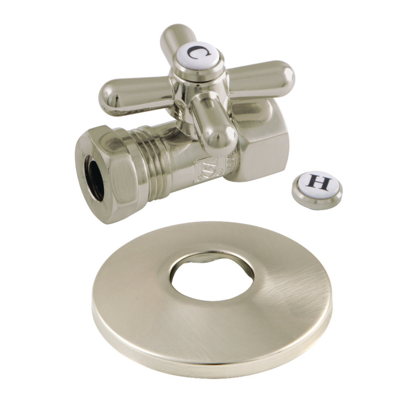 Kingston Brass Vintage 1/2-Inch FIP x 1/2 or 7/16-Inch Slip Joint Quarter-Turn Straight Stop Valve with Flange