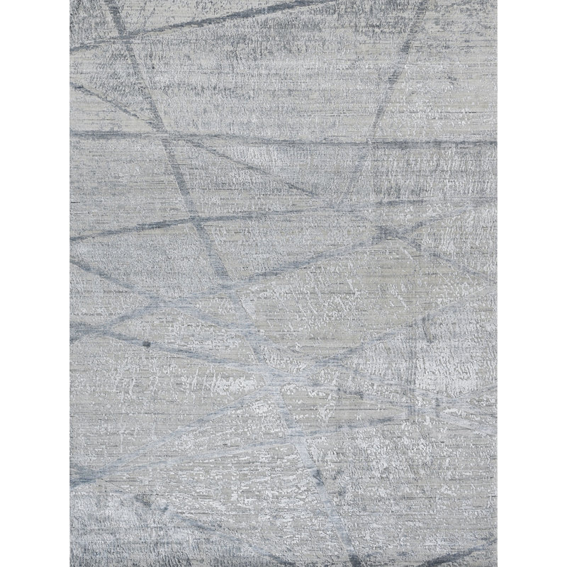 Abstract Area Rug in Ivory/Light Blue/Gray, Rectangle 6' x 9'