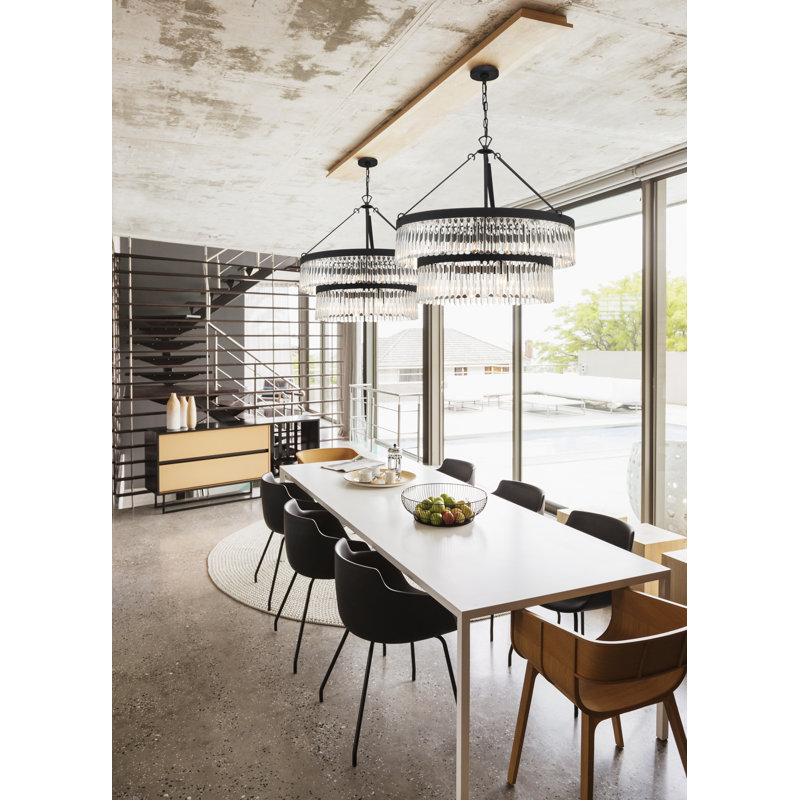 Forged Black and Crystal Two-Tier Chandelier with Steel Frame